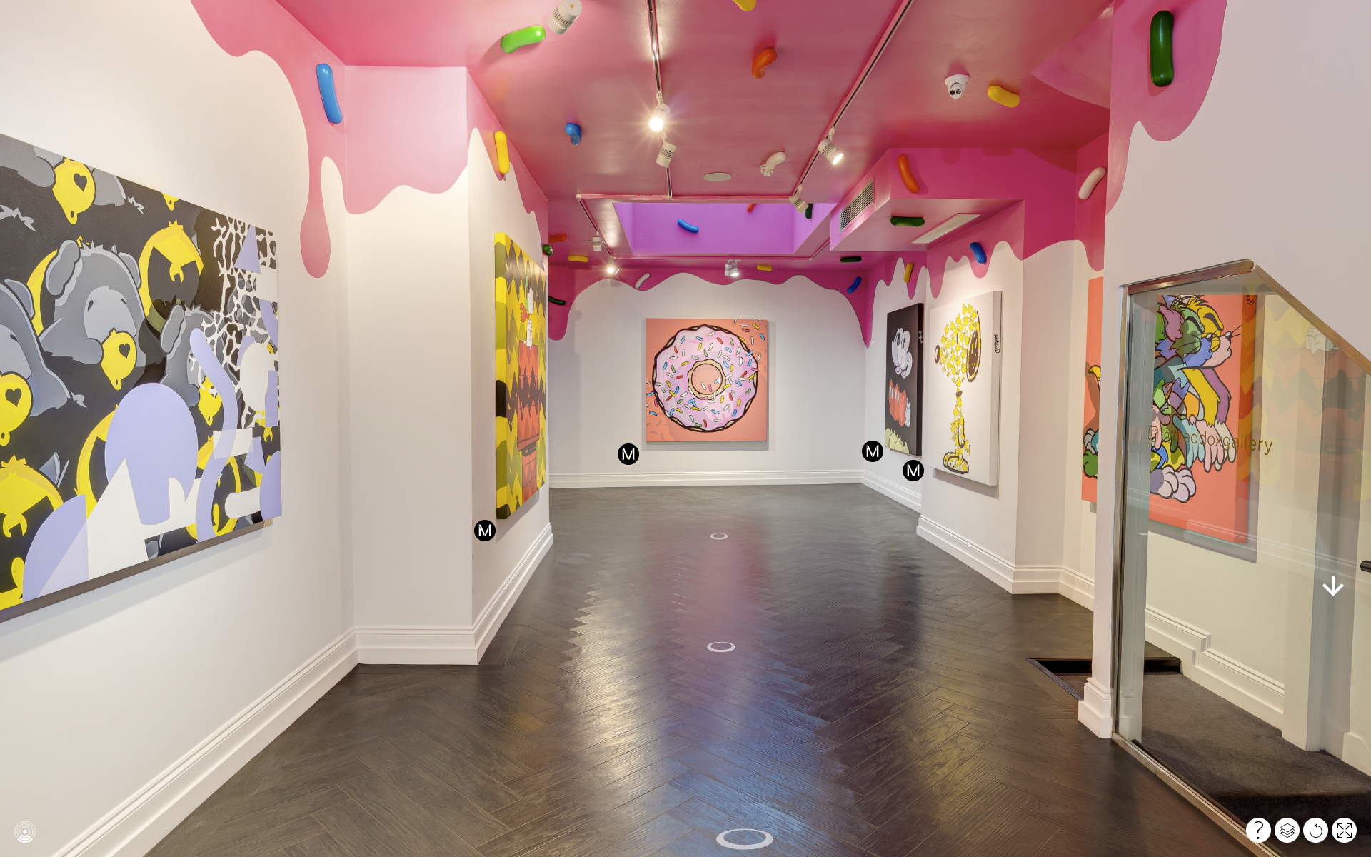 Still image taken from gallery virtual tours of Maddox Gallery in London during the Villainy exhibition by Jerkface.