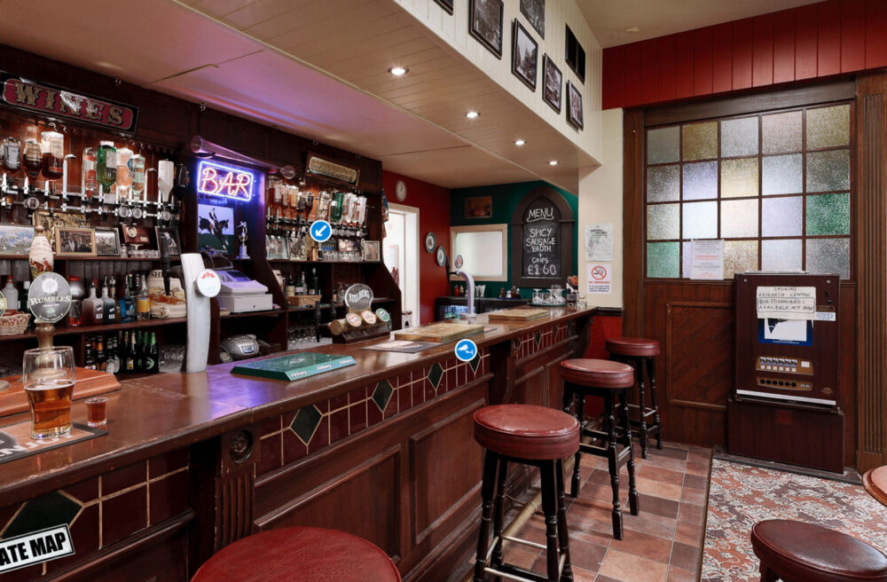 Shameless virtual tour - still from the 360 tour of The Jockey pub in the Shameless TV show.